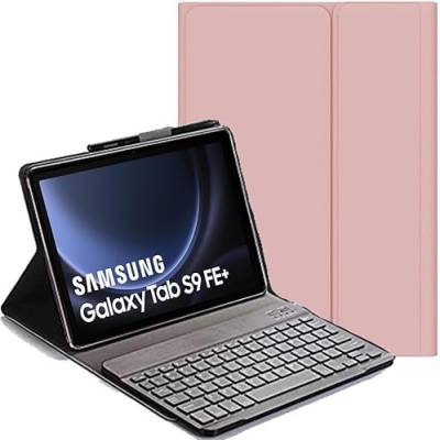 YHFZR Tastatur Hülle für Samsung Tab S9 FE+ 12,4", (QWERTY Layout) Flip Entfernbar Drahtloser Keyboardständer Ledertasche für Samsung Galaxy Tab S9 FE+ 12,4" SM-X610/X616B, Rosa von YHFZR