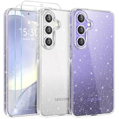 YIRSUR Glitzer Hülle für Samsung Galaxy S24 Plus 5G mit 2 Stück Glasfolie, Transparent Handyhülle Bling Weiche TPU Silikon Stoßfest Schutzhülle für Frauen und Mädchen, Durchsichtig von YIRSUR