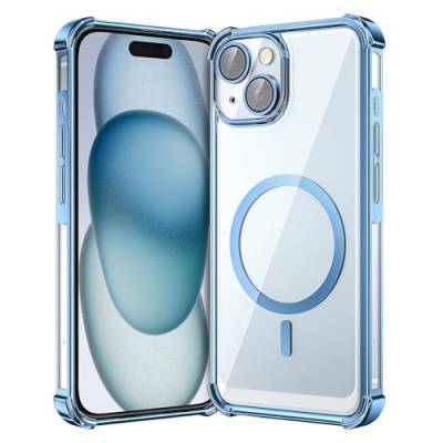 YIRSUR Hülle für iPhone 15 für MagSafe mit Vollstandiger Kameraschutz, Nie Vergilbung Magnetisch HandyHülle Ultra Dünn Kratzfest Transparent Case für iPhone 15, Blau von YIRSUR