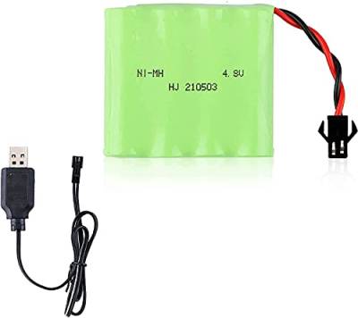 YUNIQUE GREEN-CLEAN-POWER - Wiederaufladbare Ni-MH Batterie 4.8V 1200mAh für Ferngesteuerte Autos | Inklusive USB-Ladegerät | Schnelles Laden, Spielzeit Über 18 min, Grün, 55x48x15 mm - 84 gr von YUNIQUE GREEN-CLEAN-POWER