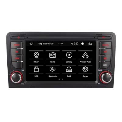 YZKONG Autoradio für Audi A3 8P S3 RS3 2003-2012 kompatibel mit drahtlos CarPlay Android Auto, 7 Zoll HiFi Sound Touchscreen Auto Receiver AM/FM/RDS/Bluetooth/USB von YZKONG