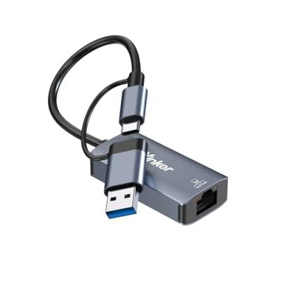 Yinker USB C/3.0 Ethernet Adapter, USB LAN Adapter USB 3.0 auf RJ45 Gigabit Ethernet 1000Mbps High-Speed für Windows XP/MacBook/Linux/Vista usw von Yinker
