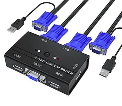 Yinker VGA KVM Switch 2 Port VGA KVM Umschalter für Tastatur Maus USB-Lautsprecher mit KVM-Kabel von Yinker