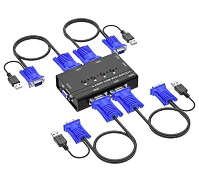 Yinker VGA KVM Switch 4 Port VGA KVM Umschalter für Tastatur Maus USB-Lautsprecher mit KVM-Kabel von Yinker
