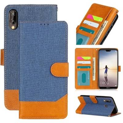 Hülle für Huawei P20 Lite Handyhülle Leder Flip Case Ständer PU Brieftasche Schutzhülle Klapphülle Tasche Case mit [Kartenfach] [Standfunktion] [Magnetisch] - Blau von Yiscase