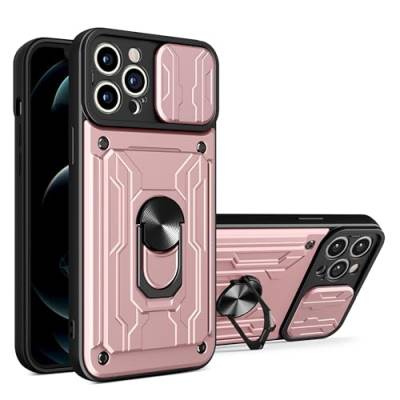 Yiscase Kameraschutz Handyhülle für iPhone 13 Pro Hülle mit Sliding Camera Cover | 360 Grad Metal Ring Ständer Silikon Stoßfest SchutzHülle Kartenhalter | Roségold von Yiscase