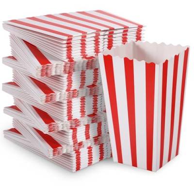 Yoosso 100 Stück Popcorn Tüten, 11,5x7x5 cm Popcorntüten Klein Popcorn Boxen Rot Weiß Snacktüten Süßigkeiten Partytüten für Filmabend Kino Retro Hochzeit Party Geschenktüten Weihnachten von Yoosso