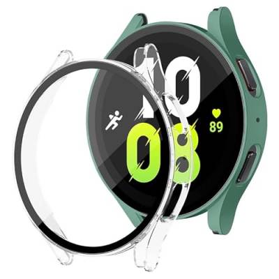 2 Stück kompatibel für Samsung Galaxy Watch 5 40mm Schutzhülle PC Ultradünne HD Case mit gehärteter Glasfolie Displayschutzfolie für Galaxy Watch 5 44mm,Klar + Grün von YuiYuKa