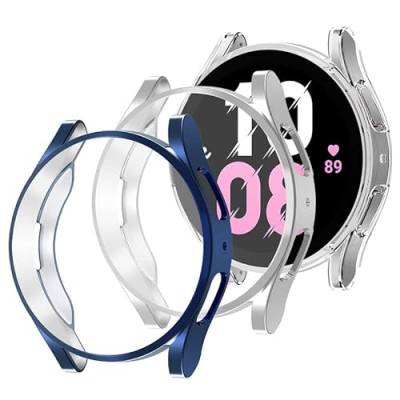 [3 Pack] Hülle kompatibel für Samsung Galaxy Watch 5 40mm Weicher TPU Cover Rundum-Displayschutz, case Schutzhülle für Galaxy Watch 5 44mm,Mitternachtsblau+Silber+Transparent von YuiYuKa