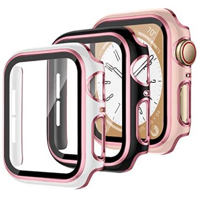 3 Stück Schutzhülle für Apple Watch SE Series 6 5 4 40mm 44mm,iWatch Hülle mit Displayschutz aus Gehärtetem Glas Harte PC Hülle für Apple Watch Series 8 Series 7 41mm 45mm von YuiYuKa