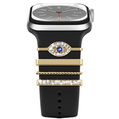 Charms für Apple Watch Armband 44mm 40mm 41mm 45mm 38mm 42mm Damen,Shiny Metall Decorative Ring Loops iWatch series 8 7 6 5 4 3 SE/Galaxy Watch 5 Galaxy Watch 4 Silikon Ersatzarmbänder Zubehör von YuiYuKa