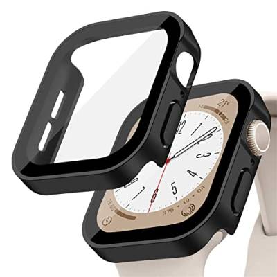 Hard Hülle kompatibel für Apple Watch Series 8/7 45mm 41mm mit gehärtetem Glas Displayschutz,für iWatch Series 6/5/4/SE 44MM 40MM Voller Schutz Protective Case Ultra dünn[HD],Mattes schwarz von YuiYuKa
