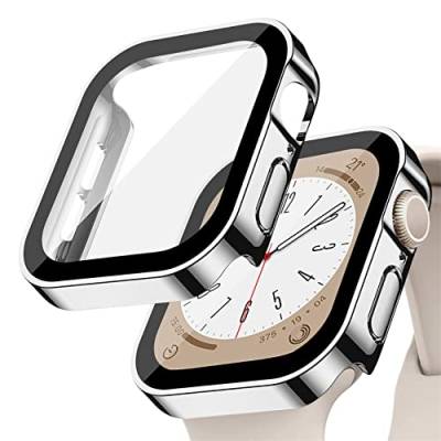 Hard Hülle kompatibel für Apple Watch Series 8/7 45mm 41mm mit gehärtetem Glas Displayschutz,für iWatch Series 6/5/4/SE 44MM 40MM Voller Schutz Protective Case Ultra dünn[HD],Silber von YuiYuKa