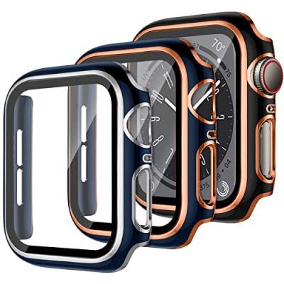 YuiYuKa 3 Stück Schutzhülle für Apple Watch SE Series 6 5 4 40mm 44mm,iWatch Hülle mit Displayschutz aus Gehärtetem Glas Harte PC Hülle für Apple Watch Series 8 Series 7 41mm 45mm von YuiYuKa