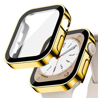 YuiYuKa Hard Hülle kompatibel für Apple Watch Series 8/7 45mm 41mm mit gehärtetem Glas Displayschutz,für iWatch Series 6/5/4/SE 44MM 40MM Voller Schutz Protective Case Ultra dünn[HD],Gold von YuiYuKa
