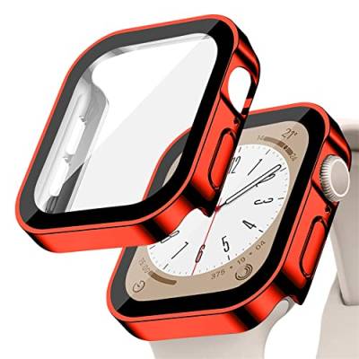 YuiYuKa Hard Hülle kompatibel für Apple Watch Series 8/7 45mm 41mm mit gehärtetem Glas Displayschutz,für iWatch Series 6/5/4/SE 44MM 40MM Voller Schutz Protective Case Ultra dünn[HD],rot von YuiYuKa