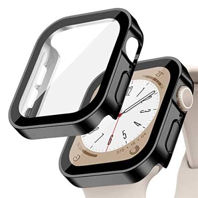 Hard Hülle kompatibel für Apple Watch Series 8/7 45mm 41mm mit gehärtetem Glas Displayschutz,für iWatch Series 6/5/4/SE 44MM 40MM Voller Schutz Protective Case Ultra dünn[HD],schwarz von YuiYuKa