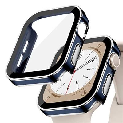 YuiYuKa Hülle kompatibel für Apple Watch Series 8/7 45mm 41mm mit gehärtetem Glas Displayschutz,für iWatch Series 6/5/4/SE 44MM 40MM Voller Schutz Protective Case Ultra dünn[HD],blau Silber von YuiYuKa