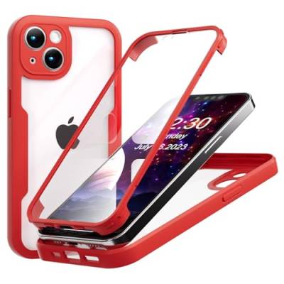 ZHOUDSAEIFD Hülle für iPhone 13 Pro, 360° Ganzkörperschutz Stoßfeste Handyhülle in Militärqualität mit Displayschutzfolie - Rot von ZHOUDSAEIFD