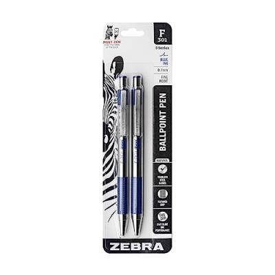 F-301 Retractable Ballpoint Pen, Blue In, Fine, 2 per Pack von Zebra Textil