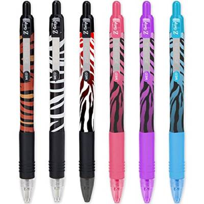 Z-Grip Smooth Kugelschreiber, einziehbar, 6 Stück, Streifen-Packung, Tierdruck + Funky Flames von Zebra Textil