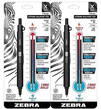 Zebra 29811 X-701 Druckkugelschreiber, 0,7 mm feine Spitze, schwarze Tinte, entspiegelt, mattes schwarzes Finish, 2 Stück von Zebra Textil