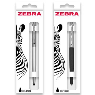 Zebra Pen 901 Druckkugelschreiber, mittlere Spitze, 1,0 mm Spitze, schwarze Tinte, silberfarben und schwarz, 2 St ck von Zebra Textil
