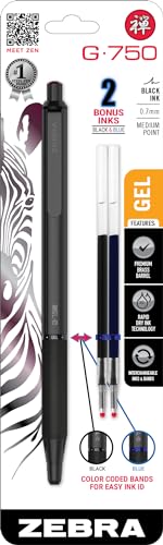 Zebra Pen G-750 Gelschreiber, einziehbar, schwarzer Messingschaft, mittlere Spitze, 0,7 mm, schwarze Tinte, 1 Stück (49811) von Zebra Textil