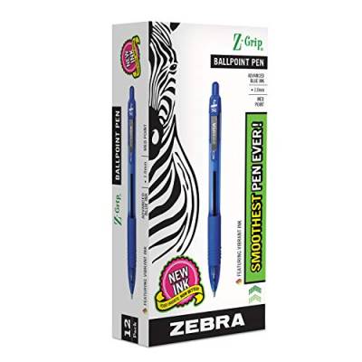 Zebra Pen – Kugelschreiber, einziehbar, 1,0 mm, mittelgroße Spitze, blaue Tinte, im Dutzend, Zeb 22220 von Zebra Textil