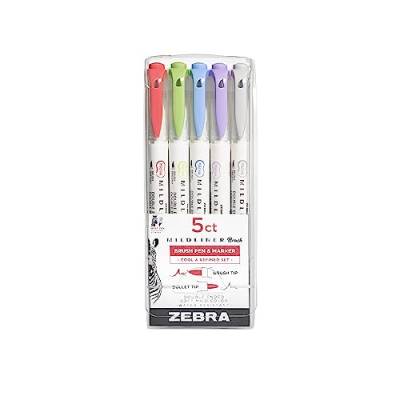 Zebra Pen Mildliner Double Ended Brush and Fine Tip Pen, Assorted Cool and Refined Colors, 5-Count von Zebra Textil