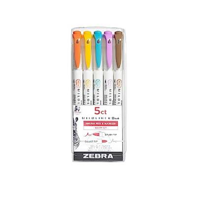 Zebra Pen Mildliner Double Ended Brush and Fine Tip Pen, Assorted Warm Colors, 5-Count von Zebra Textil