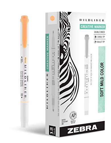 Zebra Pen Mildliner Textmarker, doppelseitig, breite und feine Spitze, Orange, 12 Stück von Zebra Textil