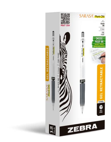 Zebra Pen Sarasa Mark ON Gel-Druckstift, feine Spitze, 0,5 mm, schwarze Tinte, 12 St ck von Zebra Textil