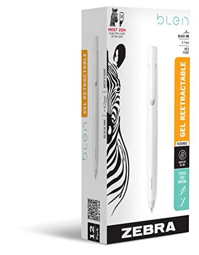 Zebra Pen bLen Druckkugelschreiber, weißer Schaft, mittlere Spitze, 0,7 mm, schwarze Tinte, 12 Stück von Zebra Textil