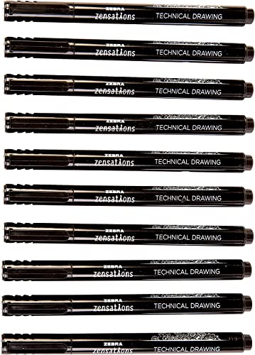 Zebra Zensations Fineliner, Schwarz, für technische Zeichnungen, 10 Stück, 0,1 mm von Zebra Textil