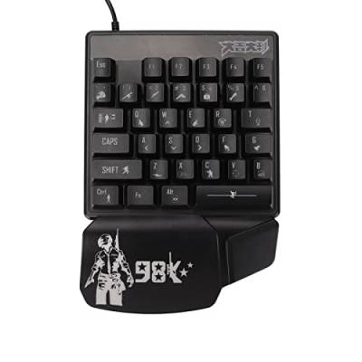 Zunate Einhand-Gaming-Tastatur, Kleine 35-Tasten-Gaming-Tastatur mit LED-Hintergrundbeleuchtung, Ergonomisches Design, Kabelgebundener USB-Plug-and-Play-Gamecontroller für Gamer, von Zunate