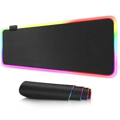 Zunate RGB-Gaming-Mauspad, Leuchtende Schreibtischunterlagen mit LED-Lichtleiste, Extra Großes Mauspad, rutschfeste, wasserdichte Basis, für ROG-Tastaturpad von Zunate