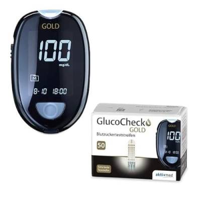 GlucoCheck GOLD Blutzuckermessgerät-Starter-Set (mg/dl) mit 60 Blutzuckerteststreifen von aktivmed