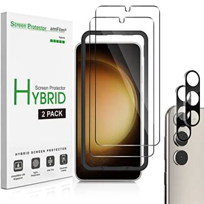 amFilm 2+2 Stück Hybrid Schutzfolie für Samsung Galaxy S23 Plus 5G mit Kamera Objektivschutz, [Fingerabdruck ID kompatibel], HD Clear mit Easy Installation Tray von amFilm