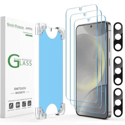 amFilm [3+3Pack Auto-Alignment Magnetic OneTouch for Samsung Galaxy S24 5G 6.2" Tempered Glass Screen Protector+3 Camera Lens Protector,30 Seconds Installation, 9H Hardness, Case Friendly Bubble Free von amFilm