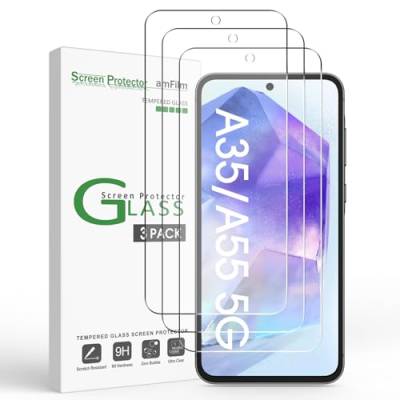 amFilm 3 Stück Schutzfolie Glas für Samsung Galaxy A35/A55 5G, Hüllenfreundlich, Einfache Installation und Blasenfrei von amFilm