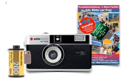 AgfaPhoto analoge 35mm 1/2 Format Foto Kamera Black im Set mit Color Negativ Film + Batterie + Negativ + Bildentwicklung per Post von antonKunze