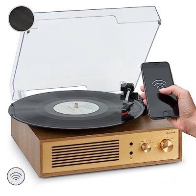 Auna Plattenspieler, Moderner Plattenspieler mit Bluetooth-Sender und -Empfänger, Alu-Frontplatte, Audio-Plattenspieler, Vinyl-Player, Plattenspieler mit Lautsprecher, Retro-Design, Plattenspieler von auna