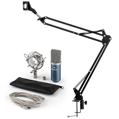 auna MIC-900BL - Mikrofonset V3, Kondensatormikrofon + Mikrofonarm, USB-Mikrofon, blau, Nierencharakteristik, Mikrofonspinne, Mikrofonarm, 1,5 kg Tragkraft, Klemmschraube, blau-schwarz von auna