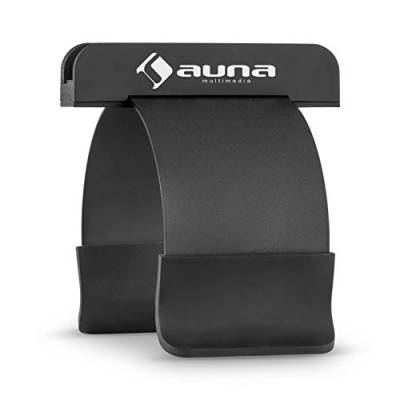 auna SmartHold - Tablet und Smartphone-Halterung aus Metall, Montage an röhrenförmigen Lautsprechern, kraftschlüssige Verbindung, geringes Gewicht, gummierte Stand- & Ablageflächen, schwarz von auna