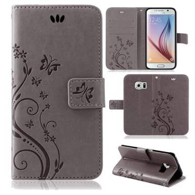 betterfon | Flower Case Handytasche Schutzhülle Blumen Klapptasche Handyhülle Handy Schale für Samsung Galaxy S6 Grau von betterfon