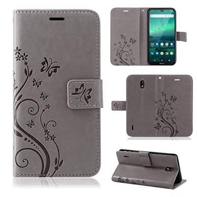 betterfon | Handyhülle Nokia 1.3 Hülle Handy Tasche Etui Wallet Case Schutzhülle mit Magnetverschluss/Kartenfächer für Nokia 1.3 Blume Grau von betterfon