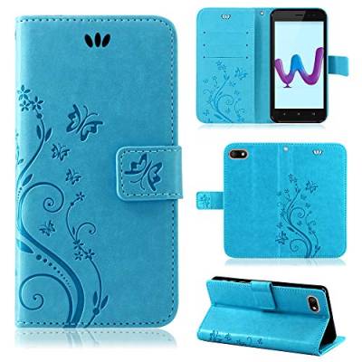 betterfon | Wiko Sunny 3 hülle Flower Case Handytasche Schutzhülle Blumen Klapptasche Handyhülle Handy Schale für Wiko Sunny 3 Blau von betterfon