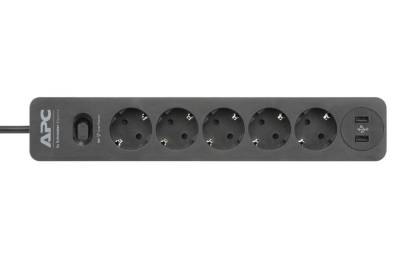 APC PME5U2B-GR Essential SurgeArrest Black 5 Ausgänge, 230 V, 2 USB-Ports