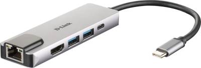 D-Link 5-In-1 USB-C Hub mit HDMI/Ethernet und USB-C Thunderbolt 3 Dockingstation